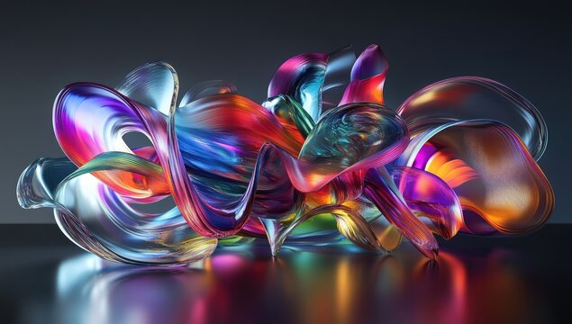 Abstract Colorful Fluid Forms on Dark Reflective Surface