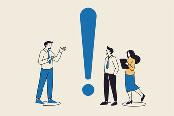 Big exclamation mark for important information, answer or resolve problem, solution or risk warning, attention or punctuation concept, business people thinking on big problem exclamation point.