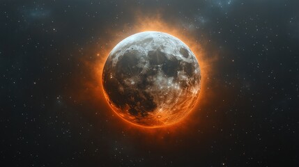 Obraz premium Fiery moon in cosmic space background