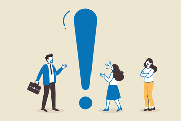 Big exclamation mark for important information, answer or resolve problem, solution or risk warning, attention or punctuation concept, business people thinking on big problem exclamation point.