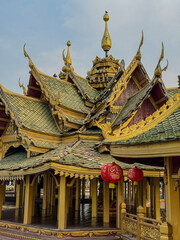 Fototapeta premium A beautifully designed pavilion with ornate details and vibrant lanterns, asian culture, temple