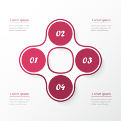 Pink infographic template with 4 steps, options, parts or processes. Presentation of teamwork or business processes. Concept of molecule.