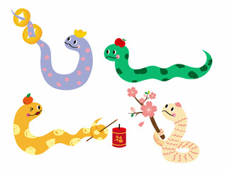 Obraz premium Cute Cartoon Snake Doodle Sticker Illustration Set