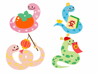 Cute Cartoon Snake Doodle Sticker Festive Illustration Set