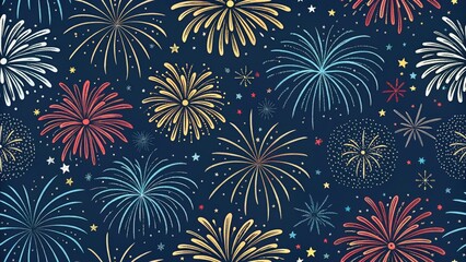 Fun Hand Drawn Doodle Fireworks Pattern for Textiles, Wrapping, Banners, and Wallpapers - Seamless Vector Design