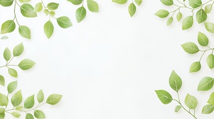 Soft Green Leaves Frame on White Background