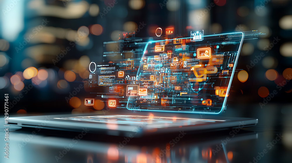 Poster digital data visualization virtual workspace infographic urban environment close-up innovative techn