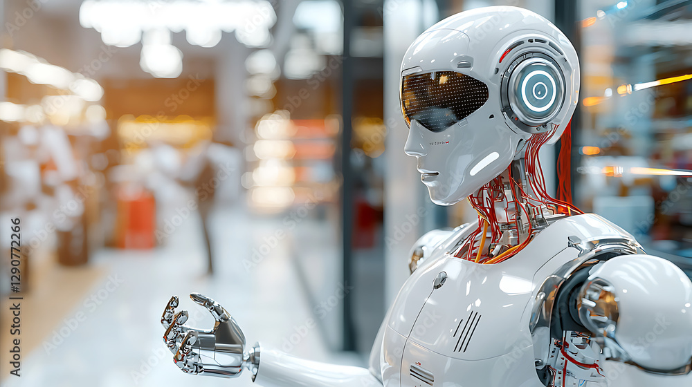 Aufkleber innovative robot demonstration technology expo futuristic ai indoor environment close-up view roboti