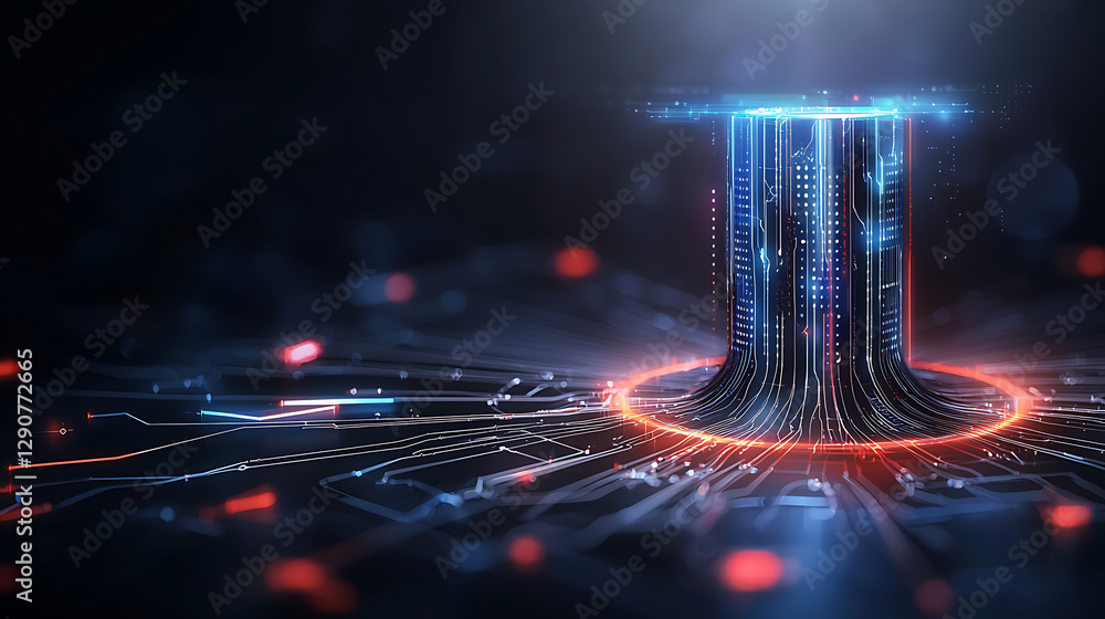 Poster dynamic data flow visualization virtual space digital art futuristic environment aerial view technol