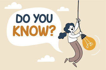 Did you know, fun fact, idea or advice message, useful knowledge or wisdom, expert information, explanation or solution, useful tips concept, woman talk on megaphone on did you know speech bubble.