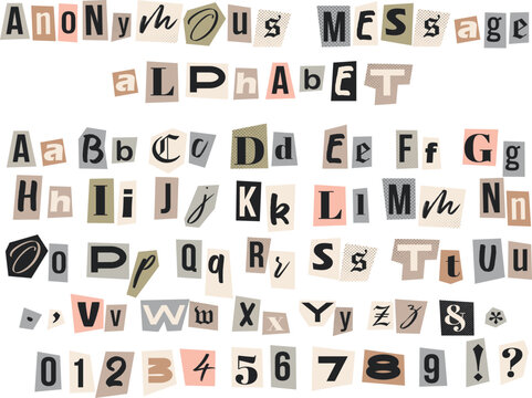 Anonymous message alphabet. Cut out ransom kidnapper letters