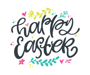 Naklejka premium Happy Easter! Cute hand drawn doodle lettering quote about egg hunt. Lettering for t-shirt design, mug print, bag print, clothes fashion. 100% hand drawn vector image.