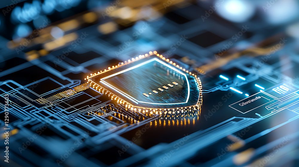 Poster cybersecurity innovations digital realm technology graphics virtual environment close-up view advanc