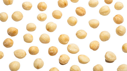 Nutty Delights: Macadamia Nuts on White Background for Culinary Inspiration, Food Photography, Minimalist Style