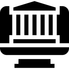 Online court icon featuring a computer screen with legal symbols, representing virtual hearings, digital judiciary, and remote legal services. Ideal for law, justice, and technology themes

