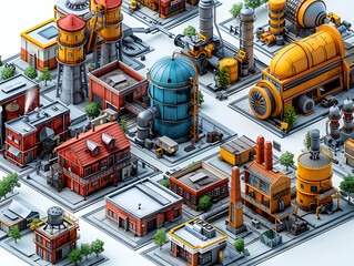 Fototapeta premium 3D Isometric Rendering of Industrial Set with Details 