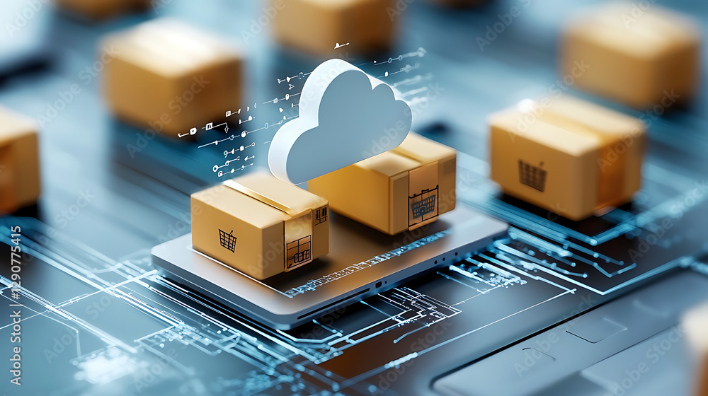 Poster cloud computing logistics management digital workspace infographic technology aerial view data trans