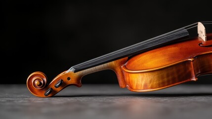 This side view of a violin elegantly captures its refined shapes and warm tones, illuminated by soft natural light that adds an inviting atmosphere to the image.