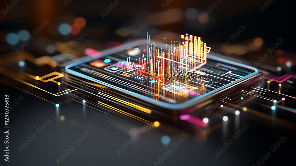 Poster digital data visualization modern workspace infographic graphics virtual environment close-up view t