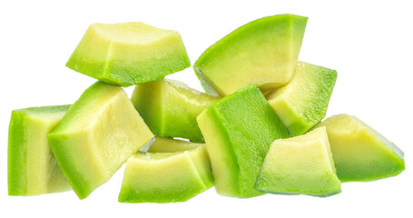 avocado slices isolated on white background. Pieces of ripe avocado