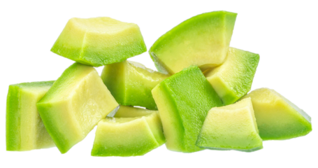 avocado slices isolated on white background. Pieces of ripe avocado