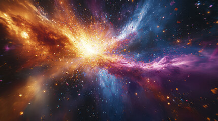 Fototapeta premium vibrant explosion of colors in cosmic scene, showcasing swirling galaxies and bright stars, evokes sense of wonder and vastness of universe