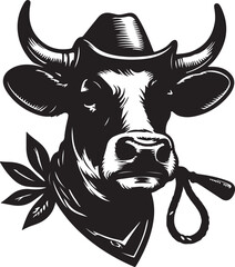 Highland Cow, Cowboy head black vector