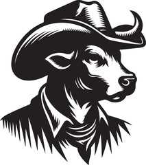Highland Cow, Cowboy head black vector
