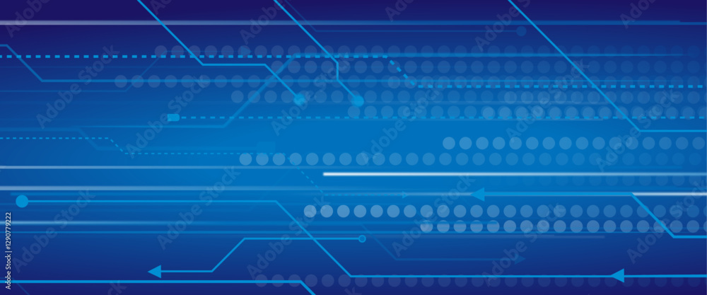 Poster Hi-tech vector illustration with various technology elements. Abstract circuit board. Digital internet communication on blue background.
