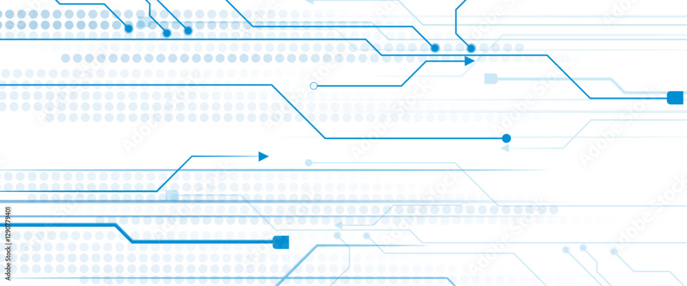 Leinwandbilder Vectors White and blue Abstract geometric dots and lines connection circuit concept. Hi tech digital connect, communication, High technology concept.