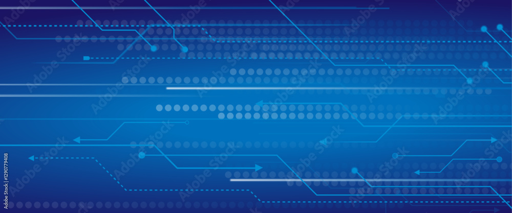 Leinwandbilder Hi-tech vector illustration with various technology elements. Abstract circuit board. Digital internet communication on blue background.