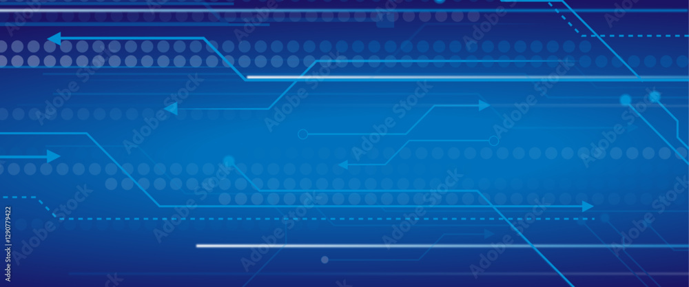 Poster Hi-tech vector illustration with various technology elements. Abstract circuit board. Digital internet communication on blue background.