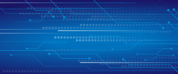 Hi-tech vector illustration with various technology elements. Abstract circuit board. Digital internet communication on blue background.