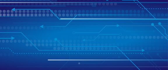 Hi-tech vector illustration with various technology elements. Abstract circuit board. Digital internet communication on blue background.