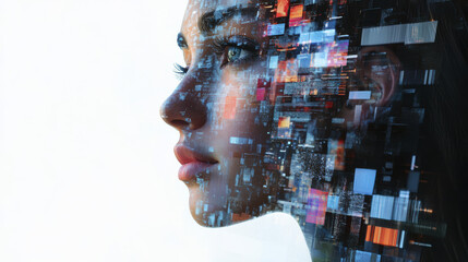 cybernetic scholar with digital overlay, showcasing machine learning and technology. image captures fusion of human intellect and artificial intelligence, evoking sense of innovation and progress