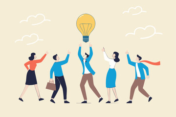Solution expert solving problem or leader giving advise in meeting discussion, thinking for solution, creativity or professional to help, eureka moment concept, businessman with bright lightbulb.