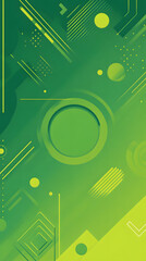 Green background with geometric shapes
