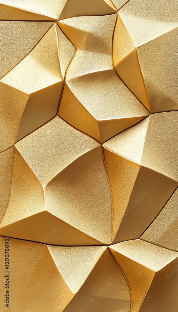 Poster geometric gold foil texture, dynamic three-dimensional triangles, abstract background design