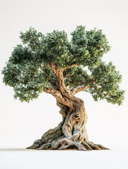 A lush green oak tree on a pure white background