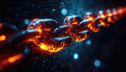 Abstract Glowing Digital Chain - Blockchain and Cyber Security Concept