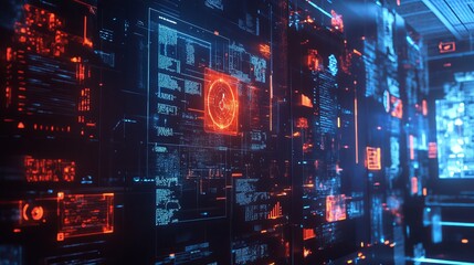 Abstract Digital Data Stream Futuristic Technology Background Red Blue Neon Glowing Interface Screen Modern Digital Art High Tech Innovation Network  