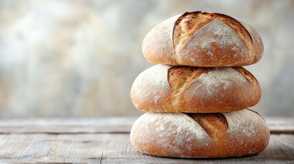 Fresh Bread Stack on Wooden Table