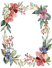 Obraz premium Watercolor floral frame, thin sides, with white background
