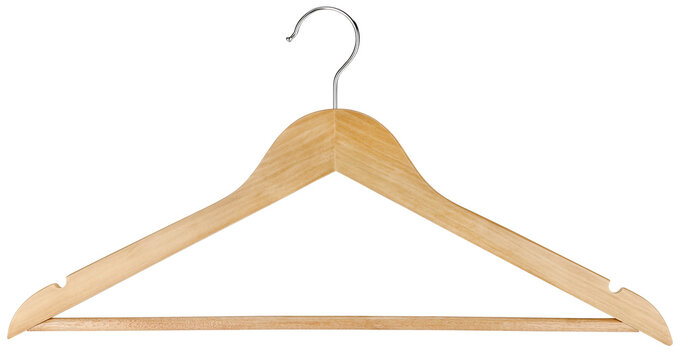 Wooden hanger for clothes isolated on a transparent background. Completely in focus. Focus stacking.