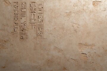 Ancient egyptian hieroglyphs carved on weathered stone wall