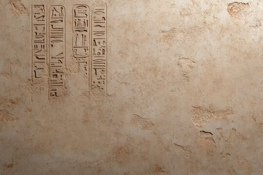 Ancient egyptian hieroglyphs carved on weathered stone wall