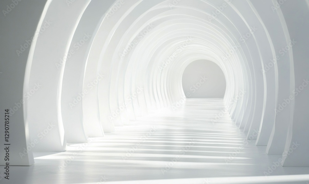 Poster futuristic white tunnel with abstract curved architecture
