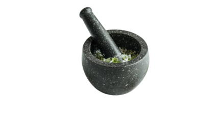 Granite mortar and pestle for grinding herbs and spices in the kitchen