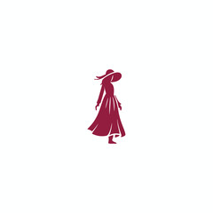 Elegant Woman in Dress and Hat Silhouette Illustration