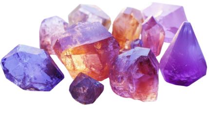 A set of colorful gemstones and crystals on a black background